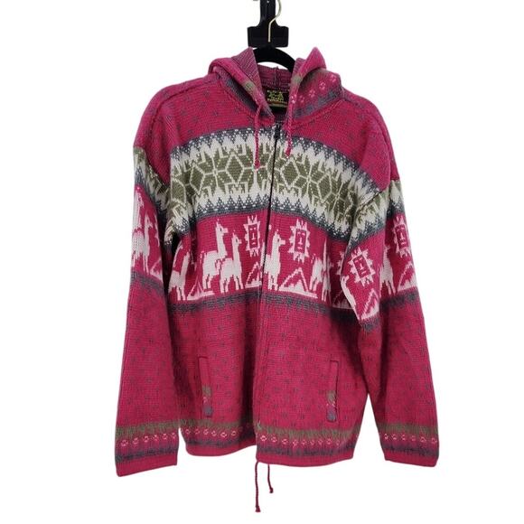 Tejidos Ruminahui Jacket Pink Grey White Lama Large - Picture 1 of 7